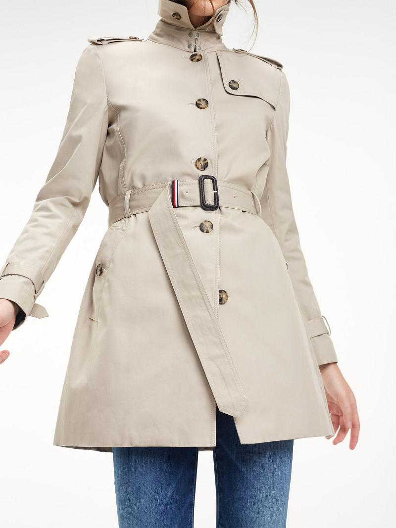 Női Tommy Hilfiger Organic Pamut Trench Kabátok Bézs | HU 37WNB